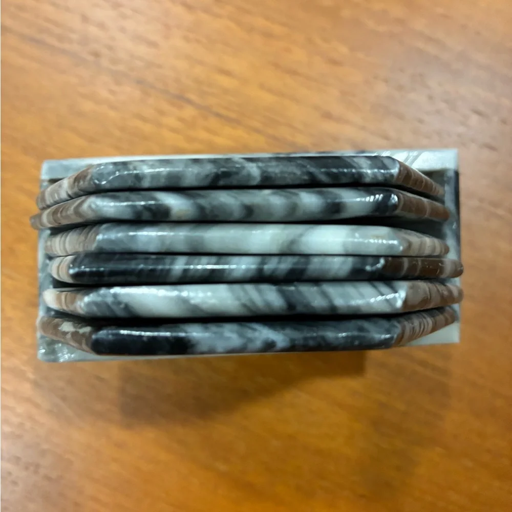 Hexagonal Marble Coasters Black and White Marble Coaster Set With Modern Holder
